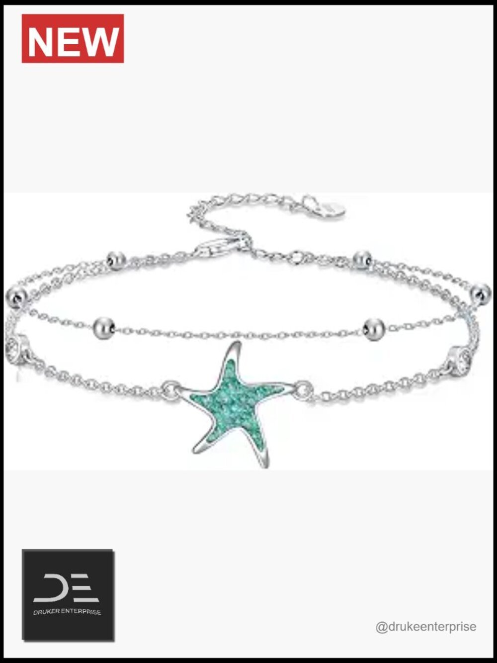 925 Sterling Silver Starfish Charm Bracelet with Turquoise Opal Double Layered